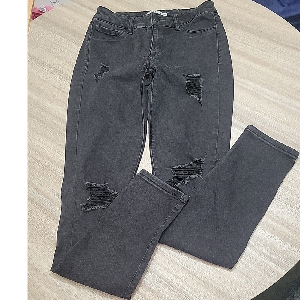 Refuge Womens Distressed Skinny Jeans Black Faded Ripped Denim Size 4